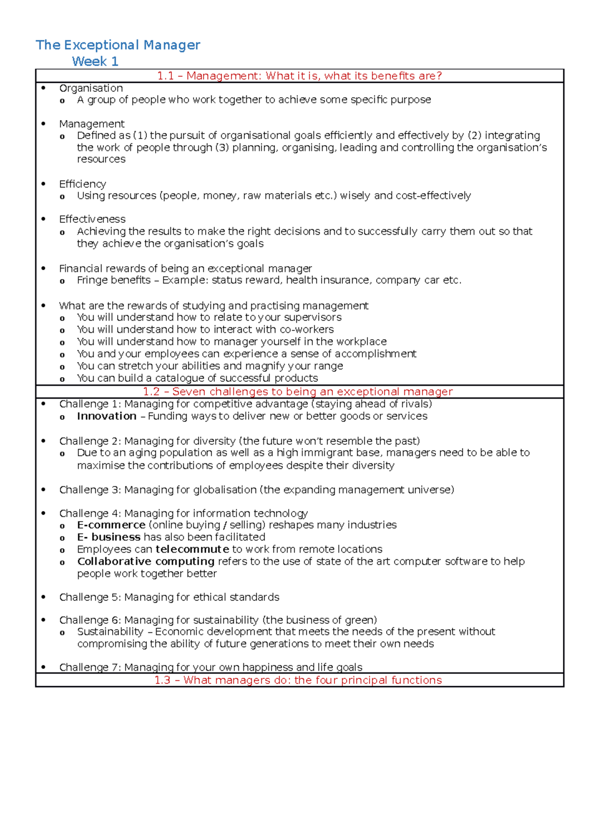 Week1 Chapter 1 The Exceptional Manager - The Exceptional Manager Week ...