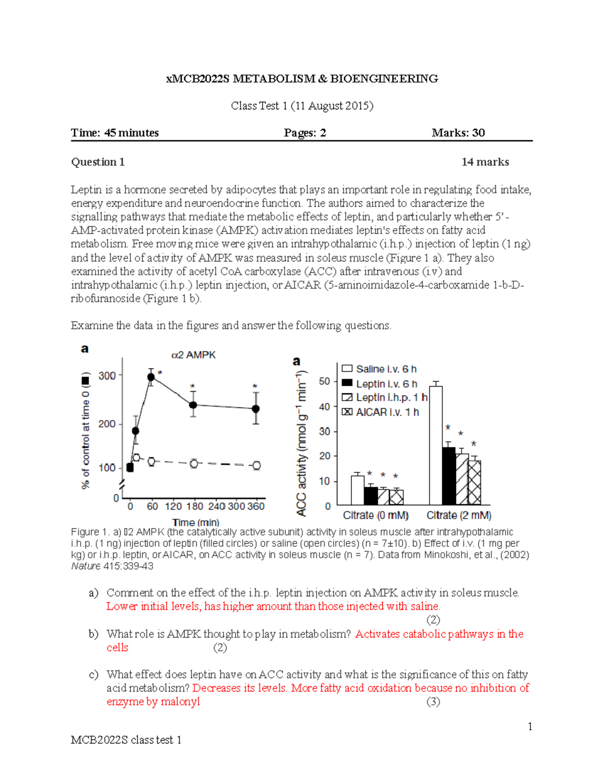2015 - Test 1 - paper - xMCB2022S METABOLISM & BIOENGINEERING Class ...