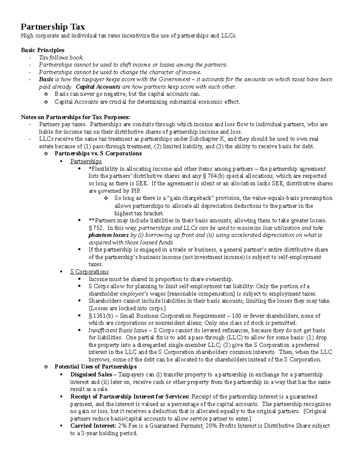 Outline; Taxation of Partnerships - Partnership Tax High corporate and ...