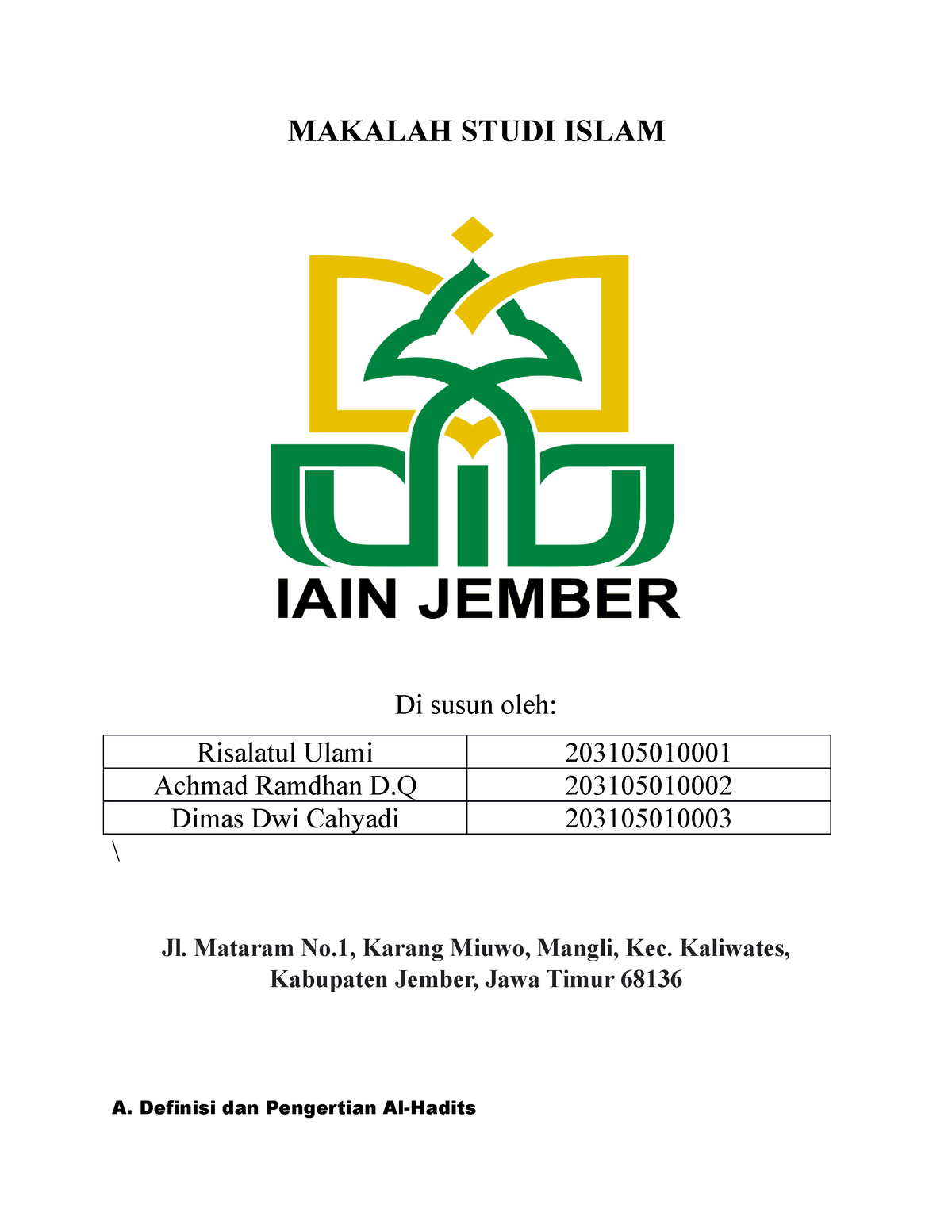 Pengertian Dan Macam Ilmu Hadits - MAKALAH STUDI ISLAM Di Susun Oleh ...