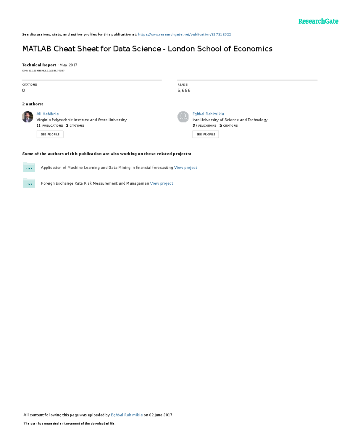 Ali Habibnia - Matlab Cheat-She London School of Economics - See ...
