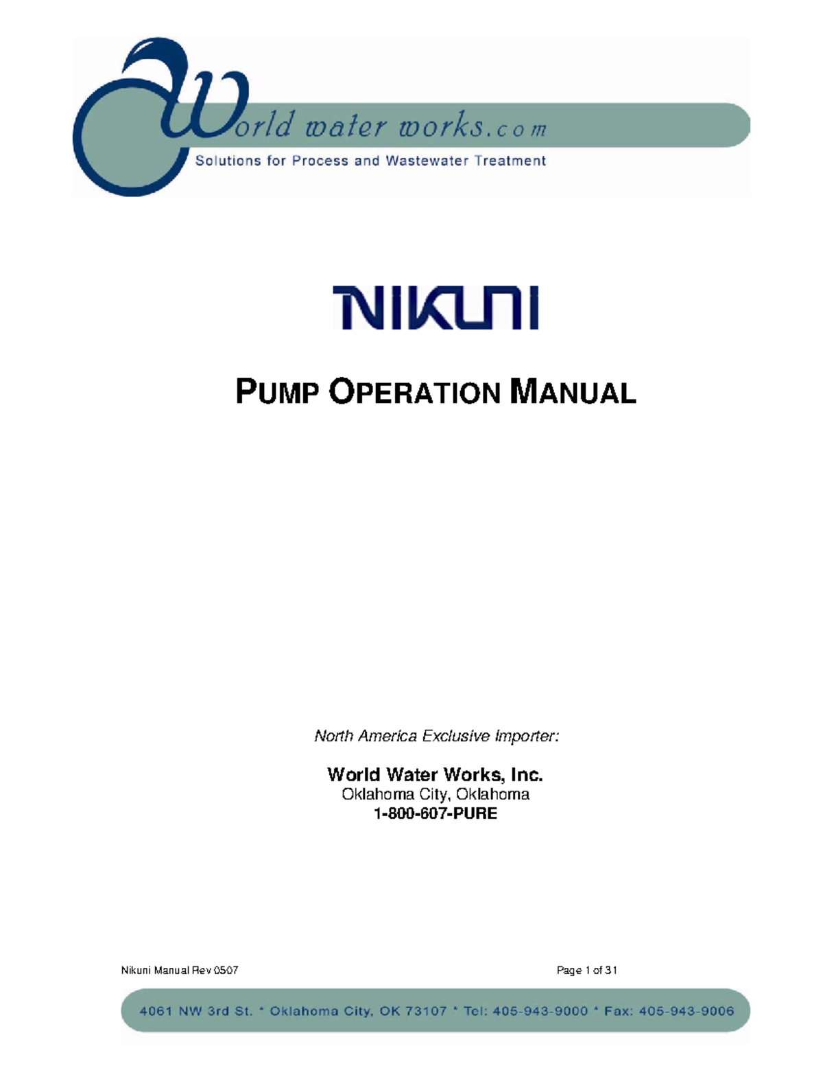Nikuni Manual Rev 0507 dssas PUMP OPERATION MANUAL North America