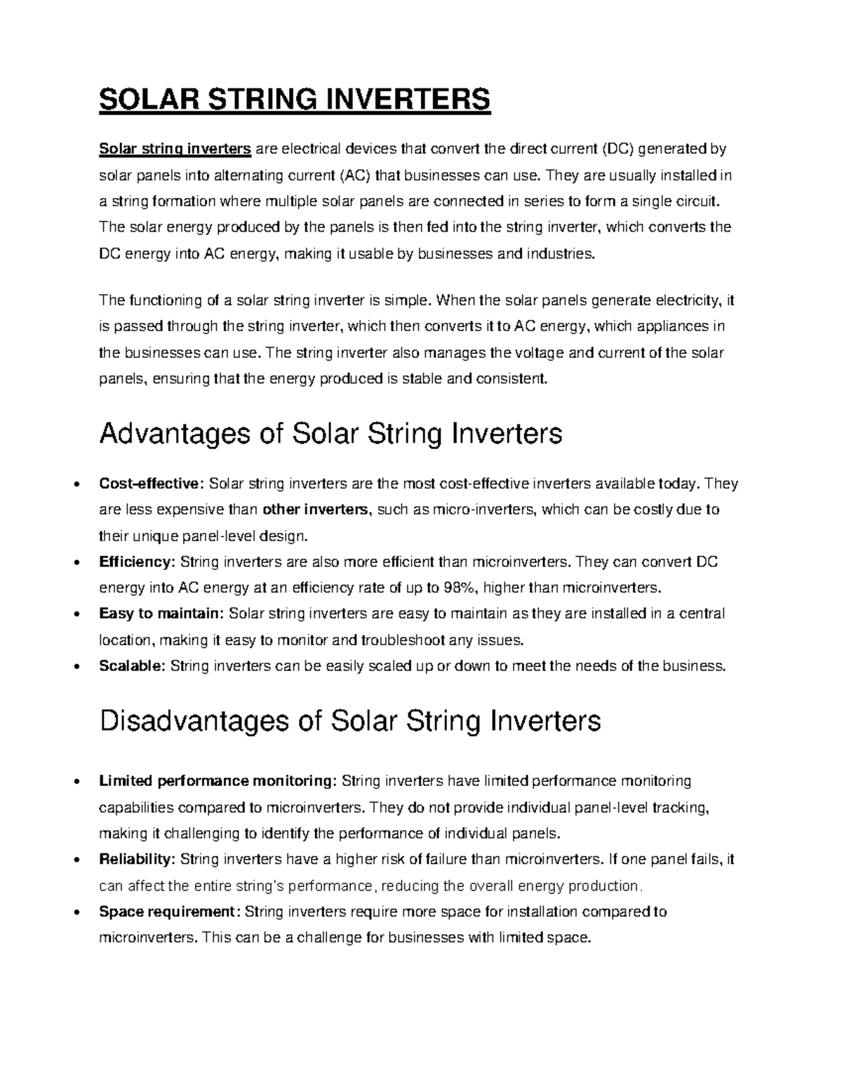 Inverters - summary inverter notes - SOLAR STRING INVERTERS Solar ...