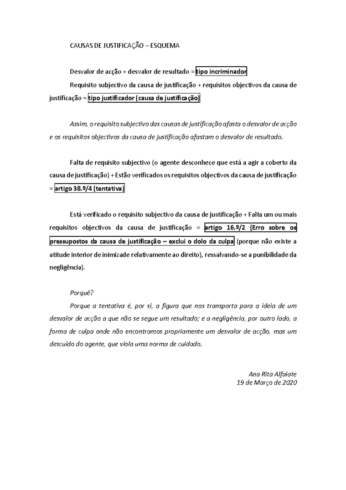 (1.1)Esquema das causas de justificação - CAUSAS DE JUSTIFICAÇÃO ...