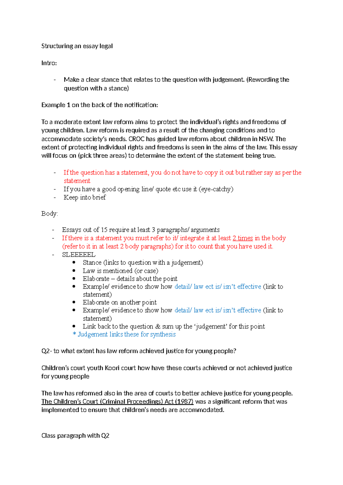 Structuring an essay - bruh - Structuring an essay legal Intro: - Make ...