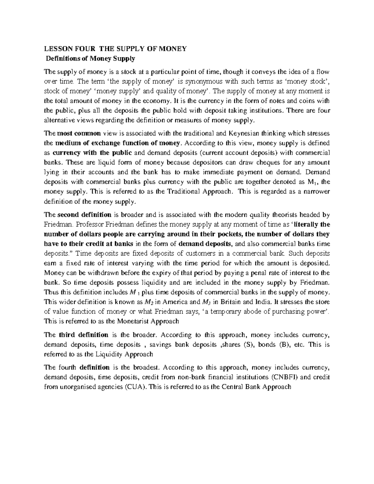 Lesson FOUR THE Supply OF Money PDF Money and banking Studocu