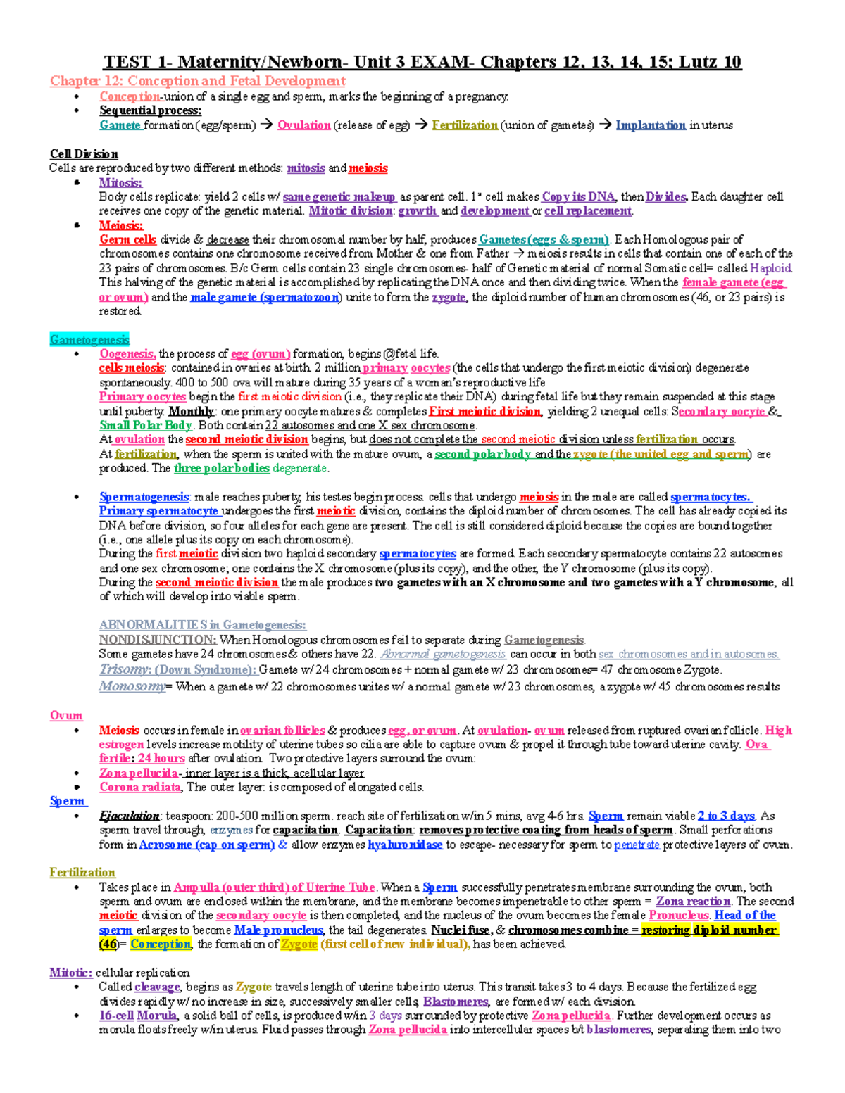 TEST 1-12, 13, 14, 15 (1:23) - TEST 1- Maternity/Newborn- Unit 3 EXAM ...