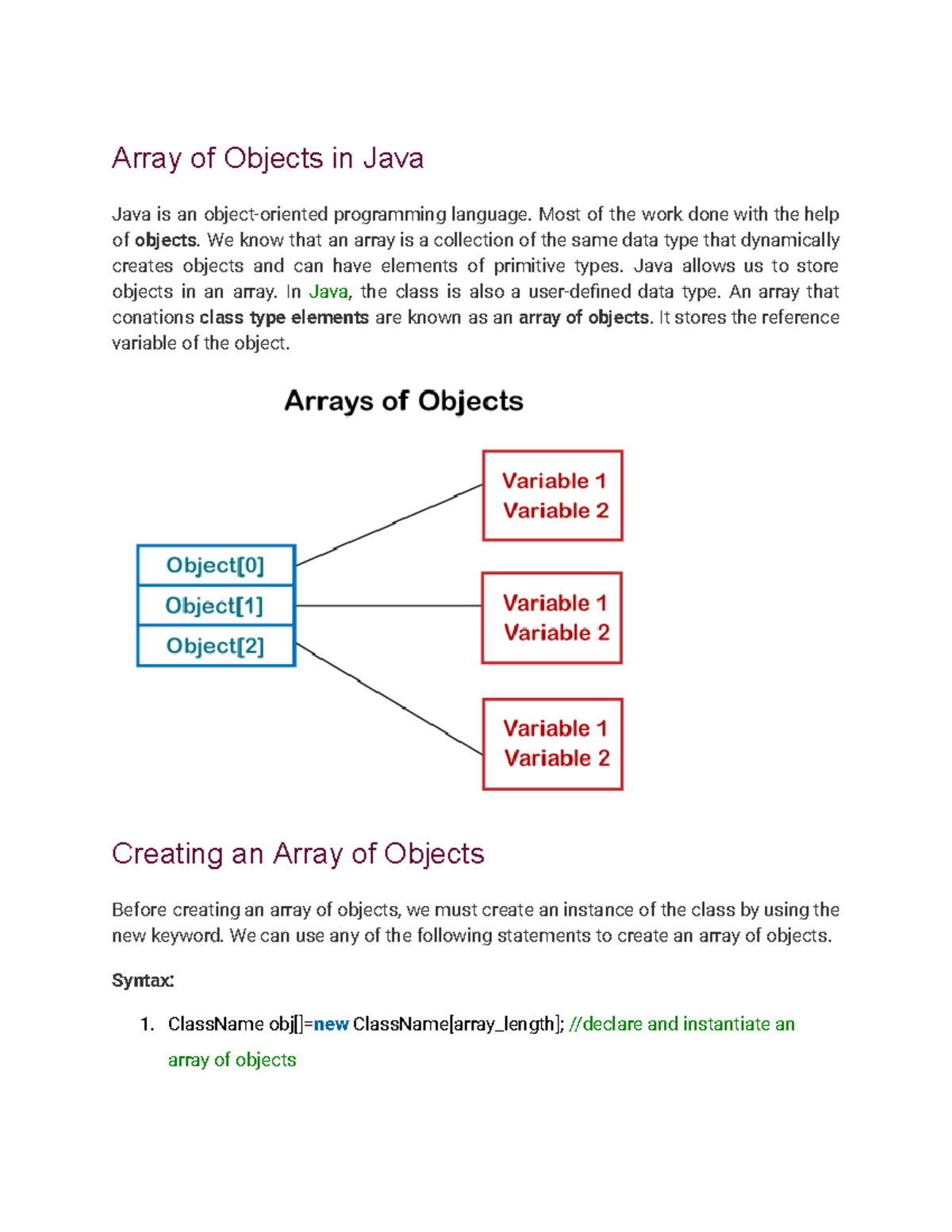 Array of Objects in Java - Most of the work done with the help of ...