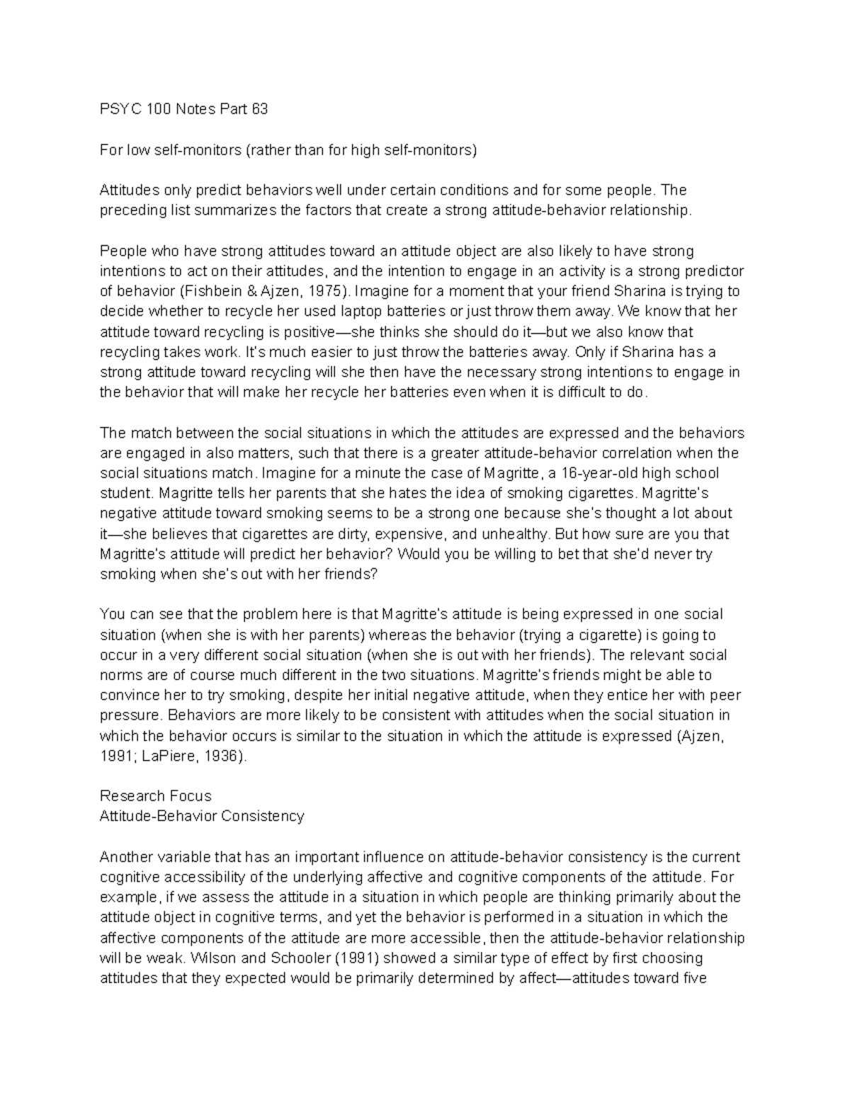 PSYC 100 Notes Part 63 - PSYC 100 Notes Part 63 For low self-monitors ...