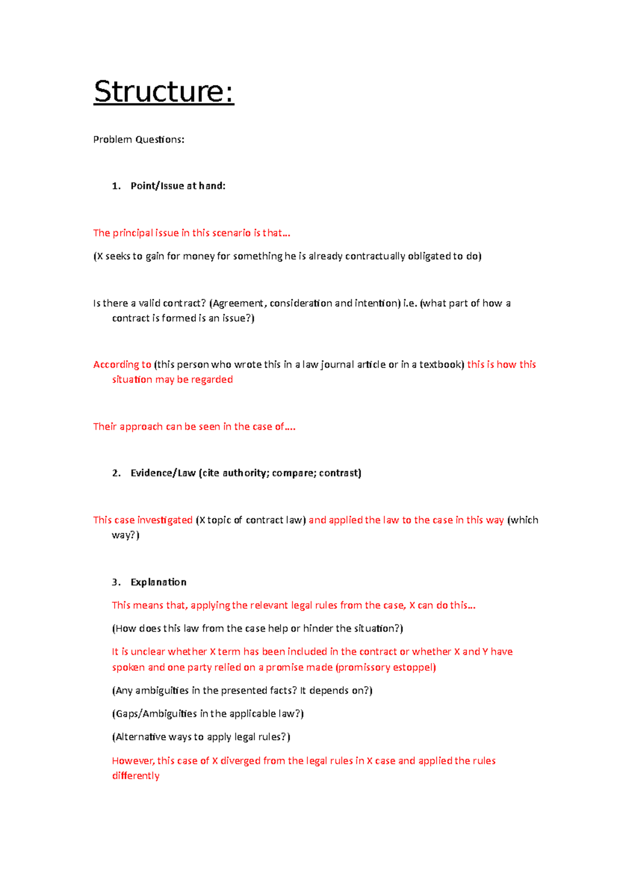 Quick Structure - Structure: Problem Questions: 1. Point/Issue at hand ...