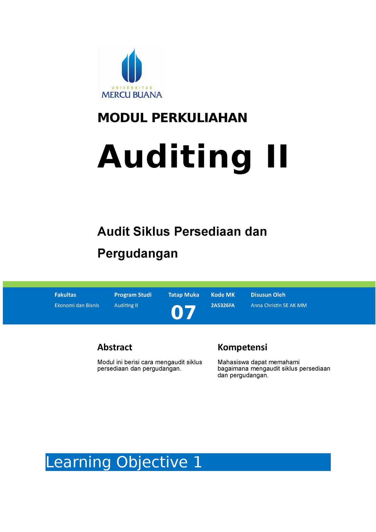 Modul Auditing II [TM7] - MODUL PERKULIAHAN Auditing II Audit Siklus ...