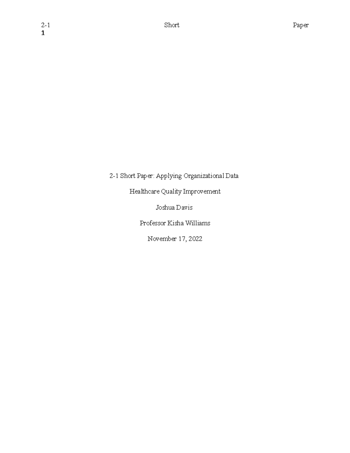2-1 short paper Falls - ASSIGNMETNS - 1 2-1 Short Paper: Applying ...
