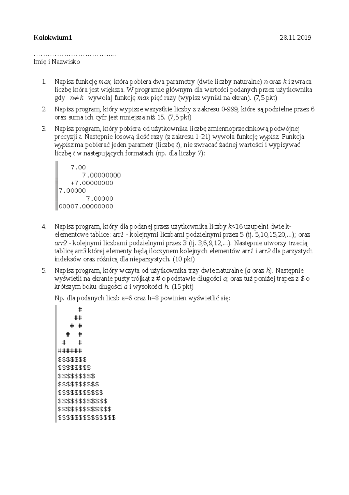 Kolo1a - Zadania z kolokwium z programowania - Kolokwium1 28