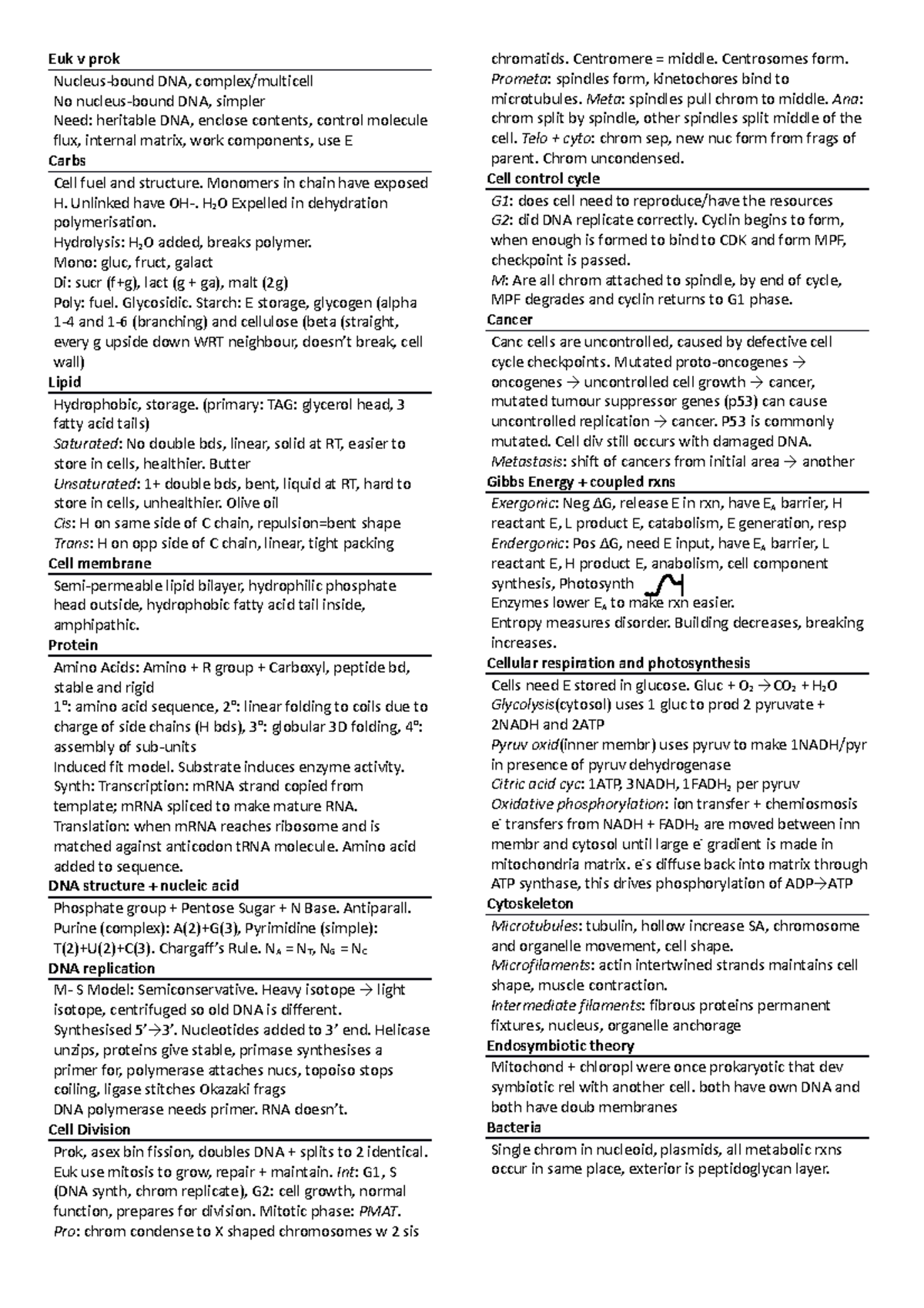 Bio Mini Test 1 Notes - guyys - Euk v prok Nucleus-bound DNA, complex ...