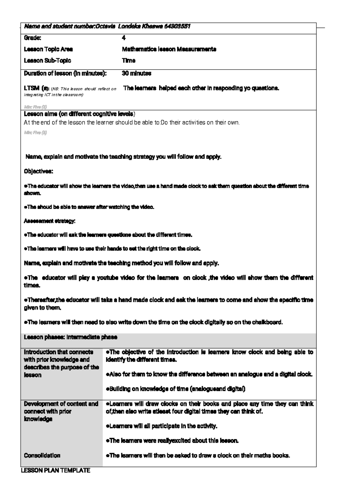64303551 CIC2601 Assignment - LESSON PLAN TEMPLATE Name and student ...