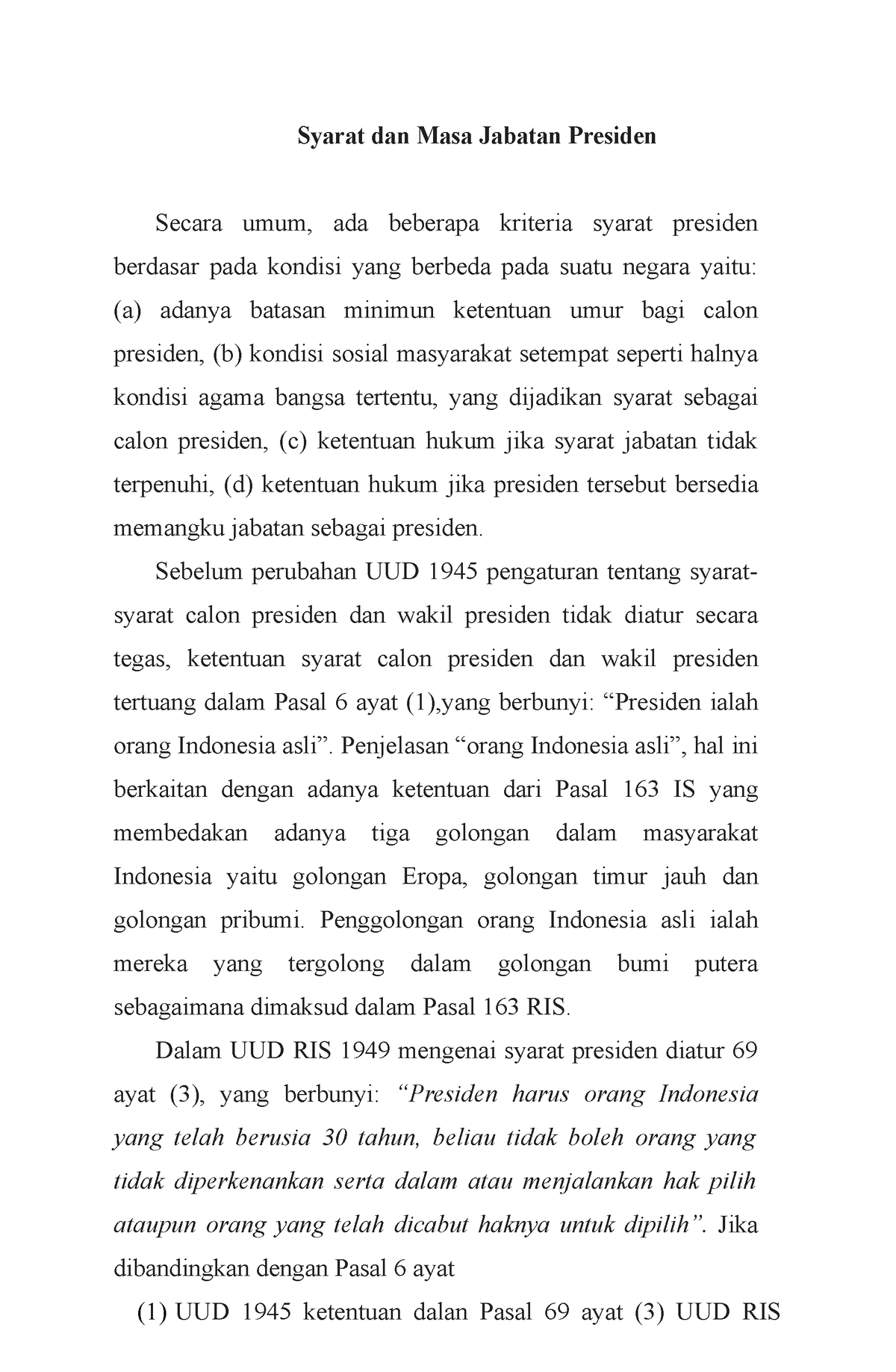 Syarat Dan Masa Jabatan Presiden - Sebelum Perubahan UUD 1945 ...