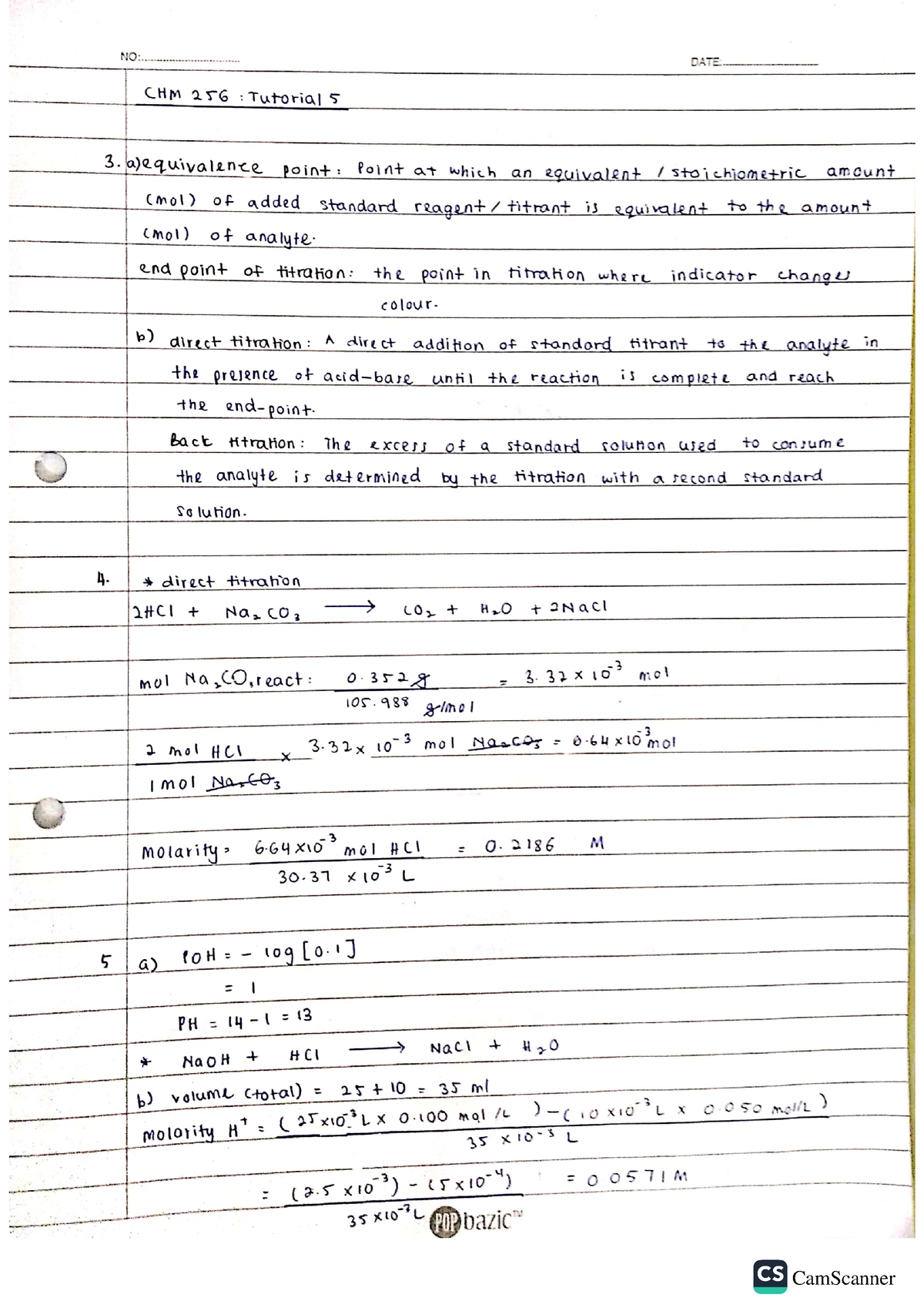 Chm256 Tutorial 5 - Basic Analytical Chemistry - Studocu