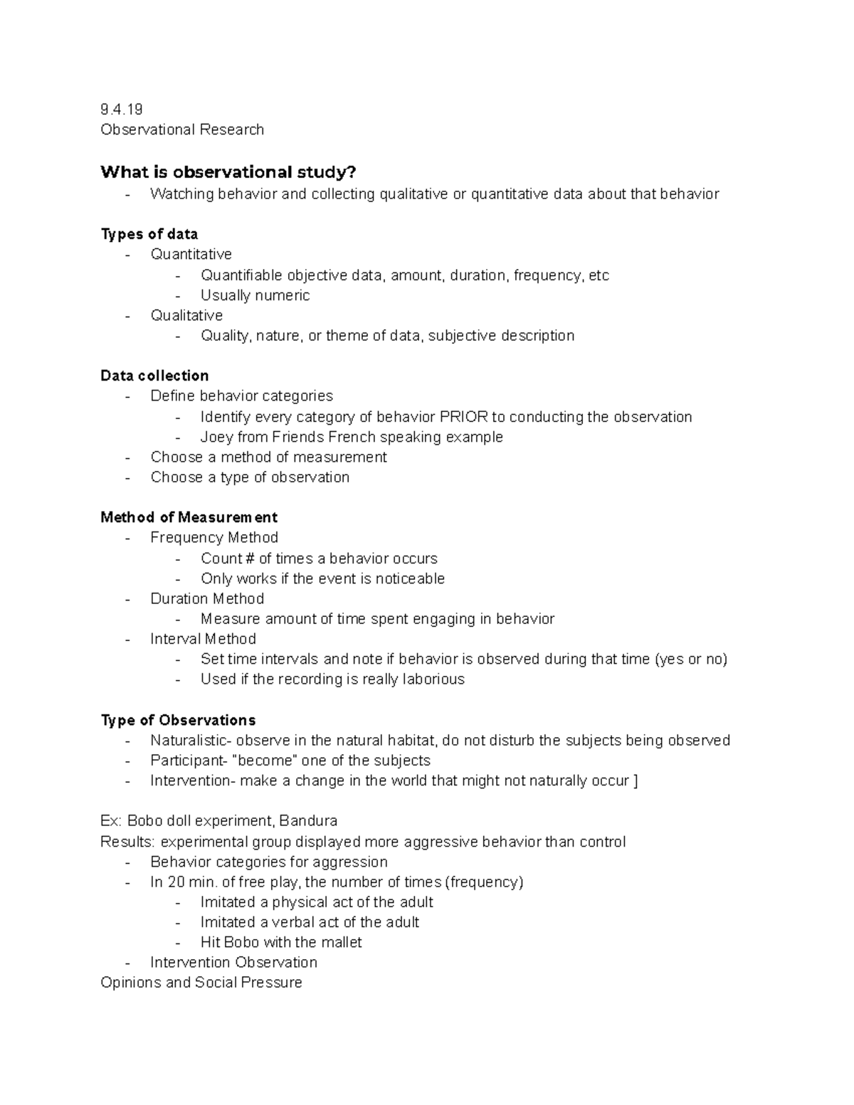 PSY313 Week 2 9 - Lecture notes Week 2 - 9. Observational Research What ...