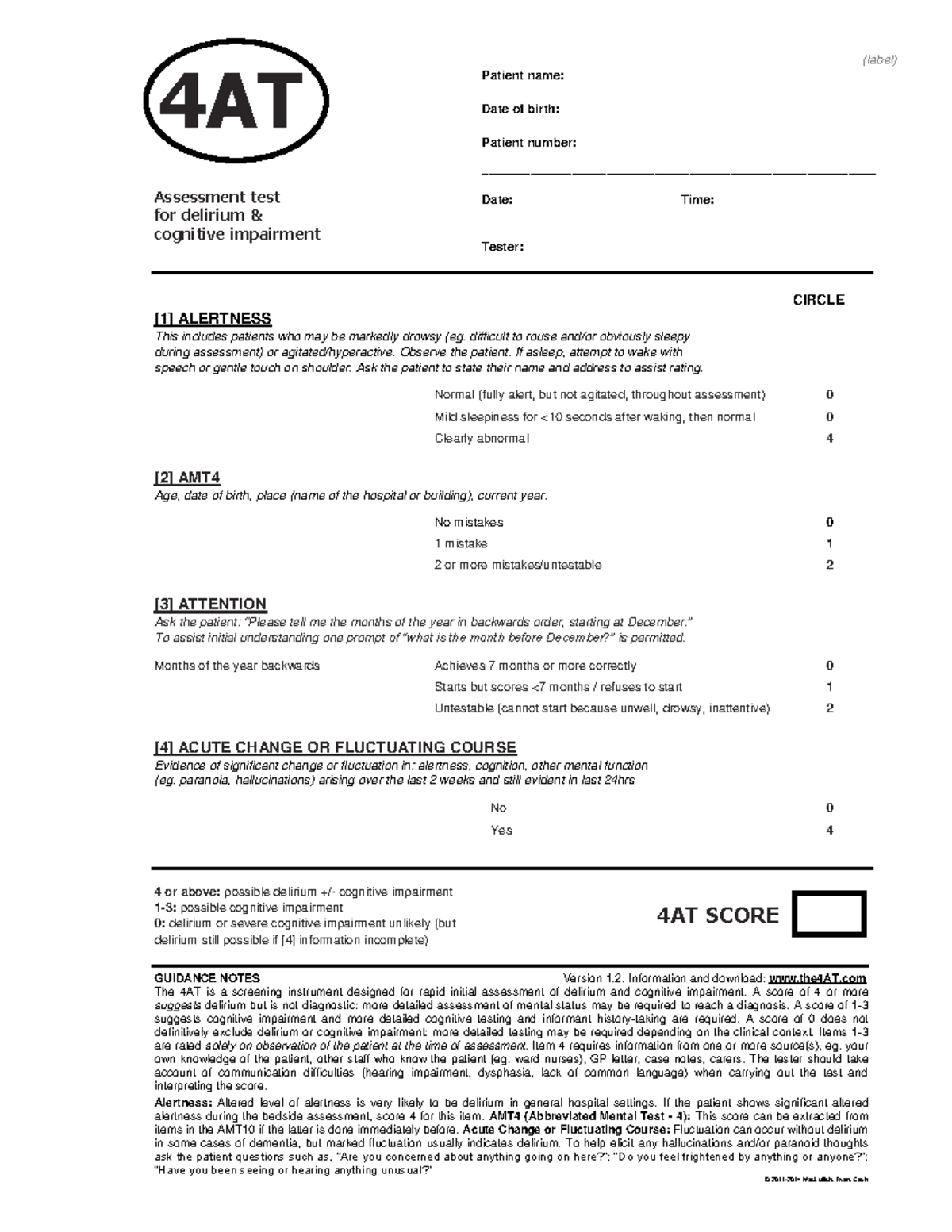 4AT Assessment test for cognitive impiarment - 4AT Assessment test for ...