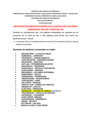 Contenido 3 Medicina Sufijos Y Prefijos INGLES - REPUBLICA BOLIVARIANA DE  VENEZUELA MINISTERIO DEL - Studocu