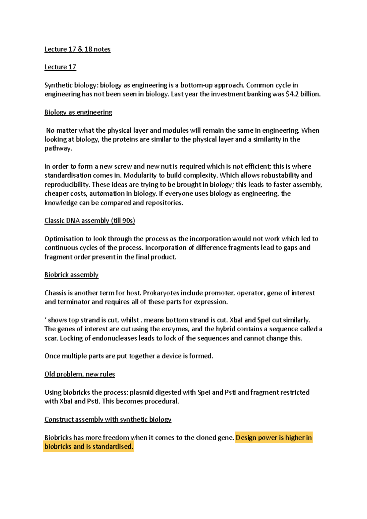 Lecture 17 & 18 notes - Lecture 17 & 18 notes Lecture 17 Synthetic ...