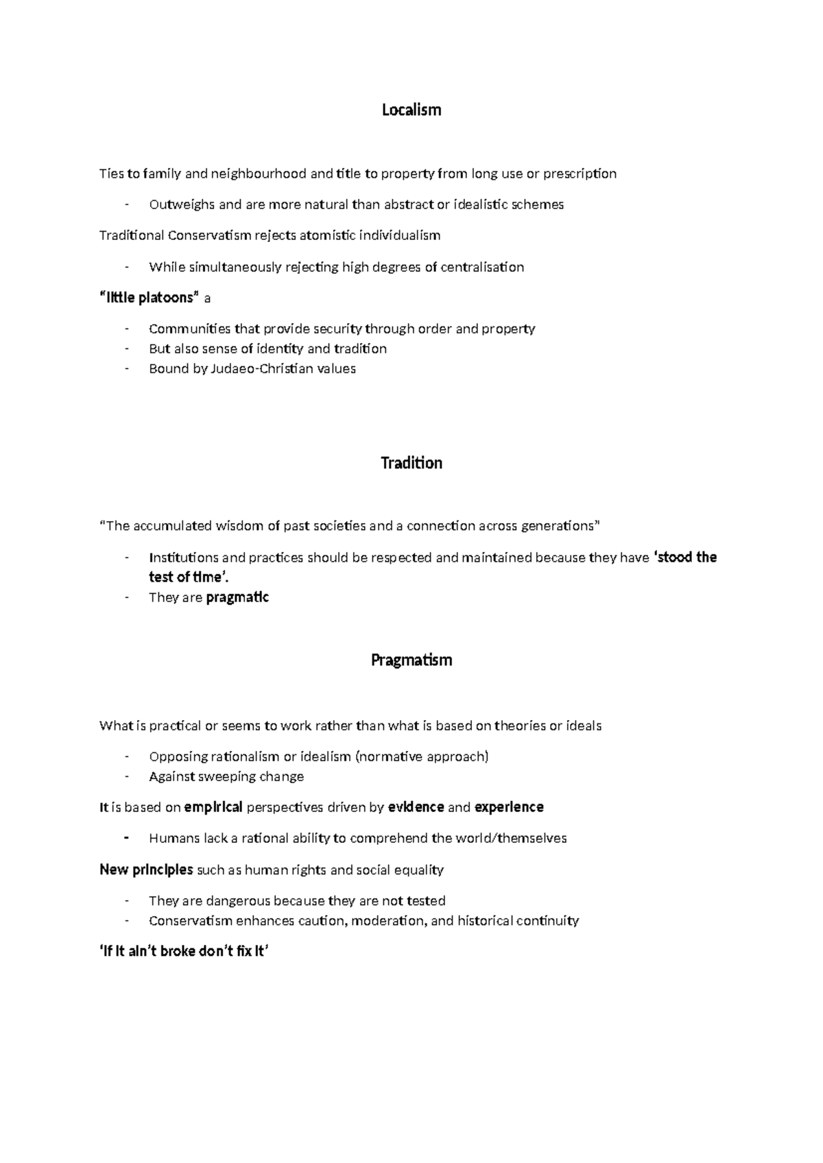 Localism Pragmatism Tradition - Localism Ties to family and ...
