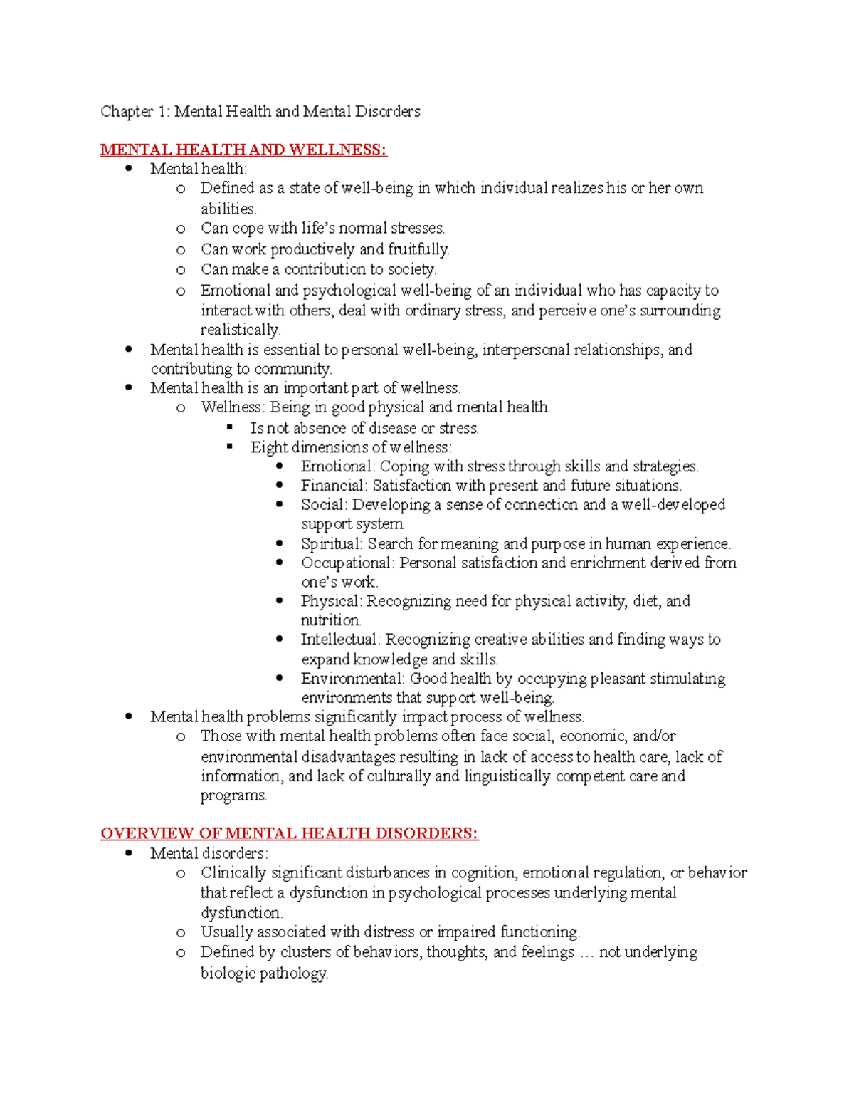 Chapter 1 - Mental Health And Mental Disorders - Chapter 1: Mental ...