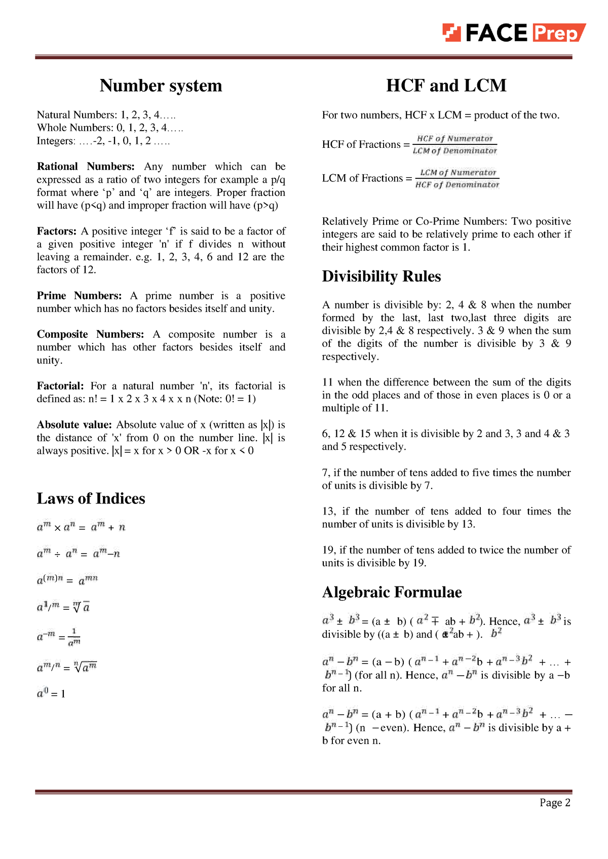 Aptitude Formulas - Tcs - ⎯ ⎯ ) B Number System Natural Numbers: 1, 2 ...