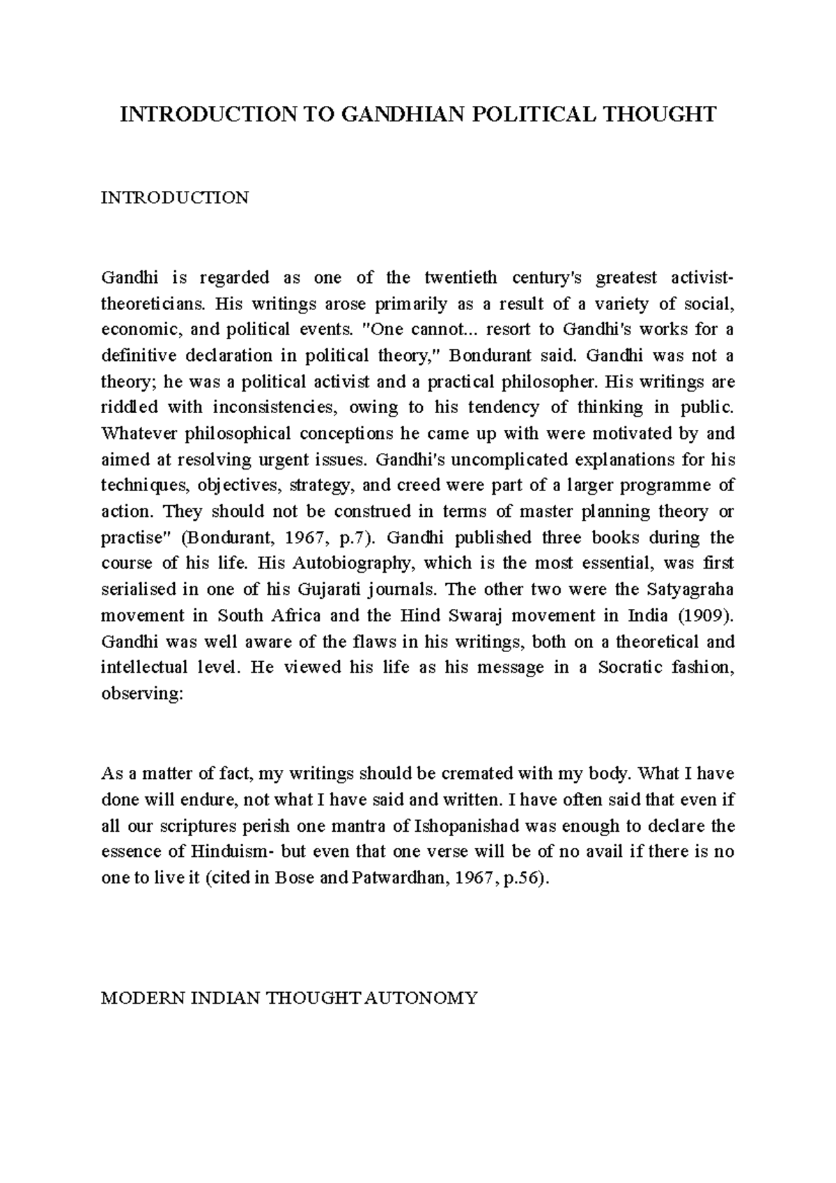 Introduction TO Gandhian Political Thought - INTRODUCTION TO GANDHIAN ...