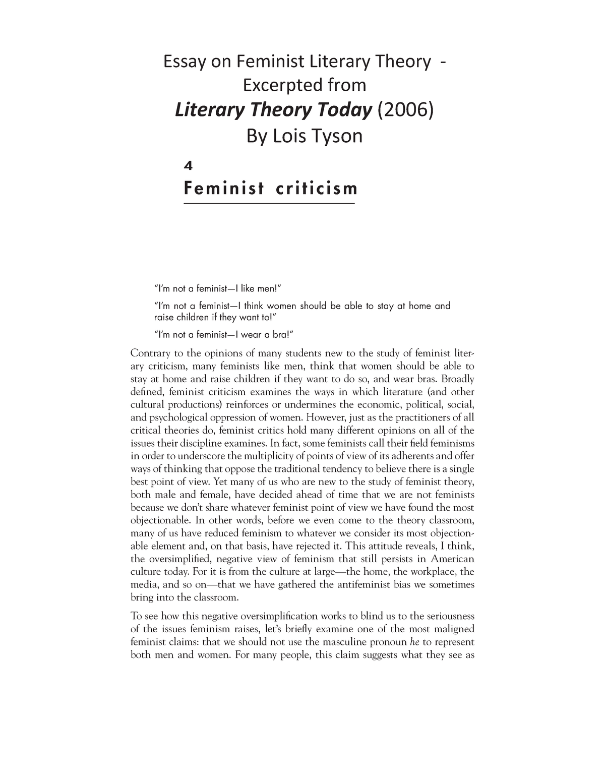 Critical Theory Today Feminist Excerpt - 4 F e m i n i s t c r i t i c ...