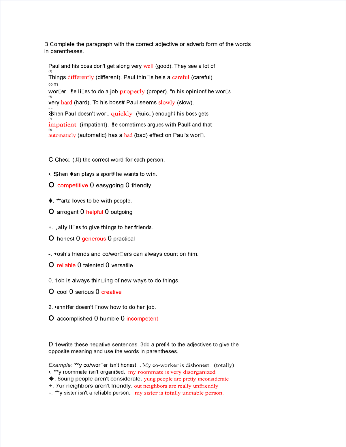 Pdf B Complete The Paragraph With The Correct Adjective Or Adverb Form ...