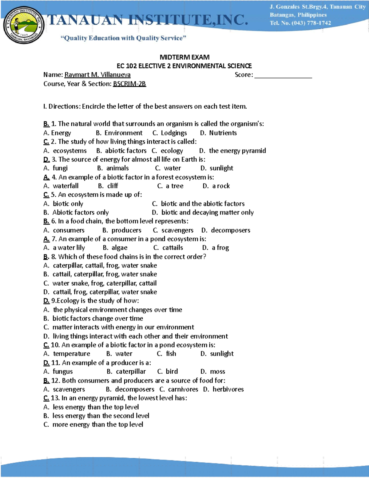 Villanueva, Raymart M. - EC Midterms - MIDTERM EXAM EC 102 ELECTIVE 2 ...