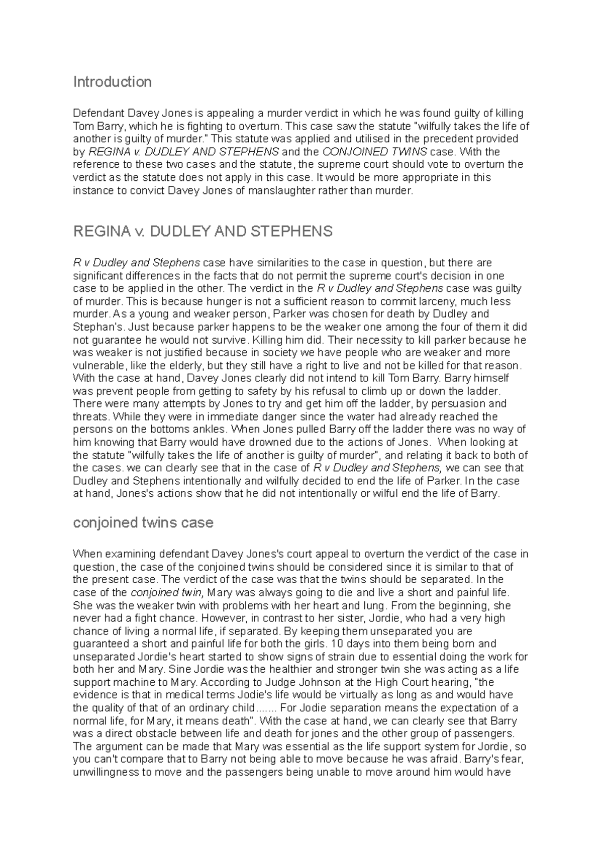 Legal skilss essay Introduction Defendant Davey Jones is appealing a