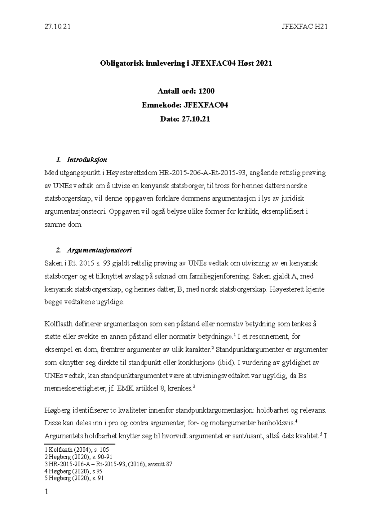 Obligatorisk Innlevering I Jfexfac 04 Høsten 2021 - Obligatorisk ...