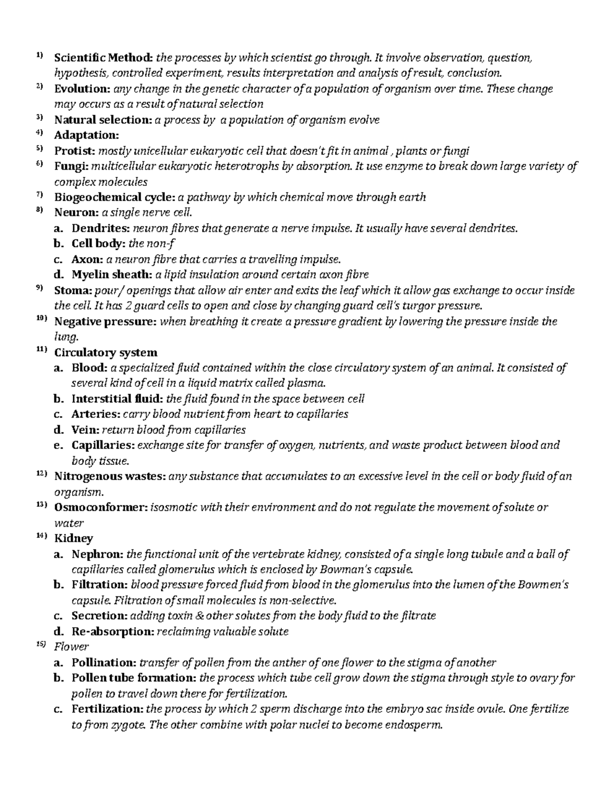 Def - Summary Introductory Biology I - Scientific Method: the processes ...