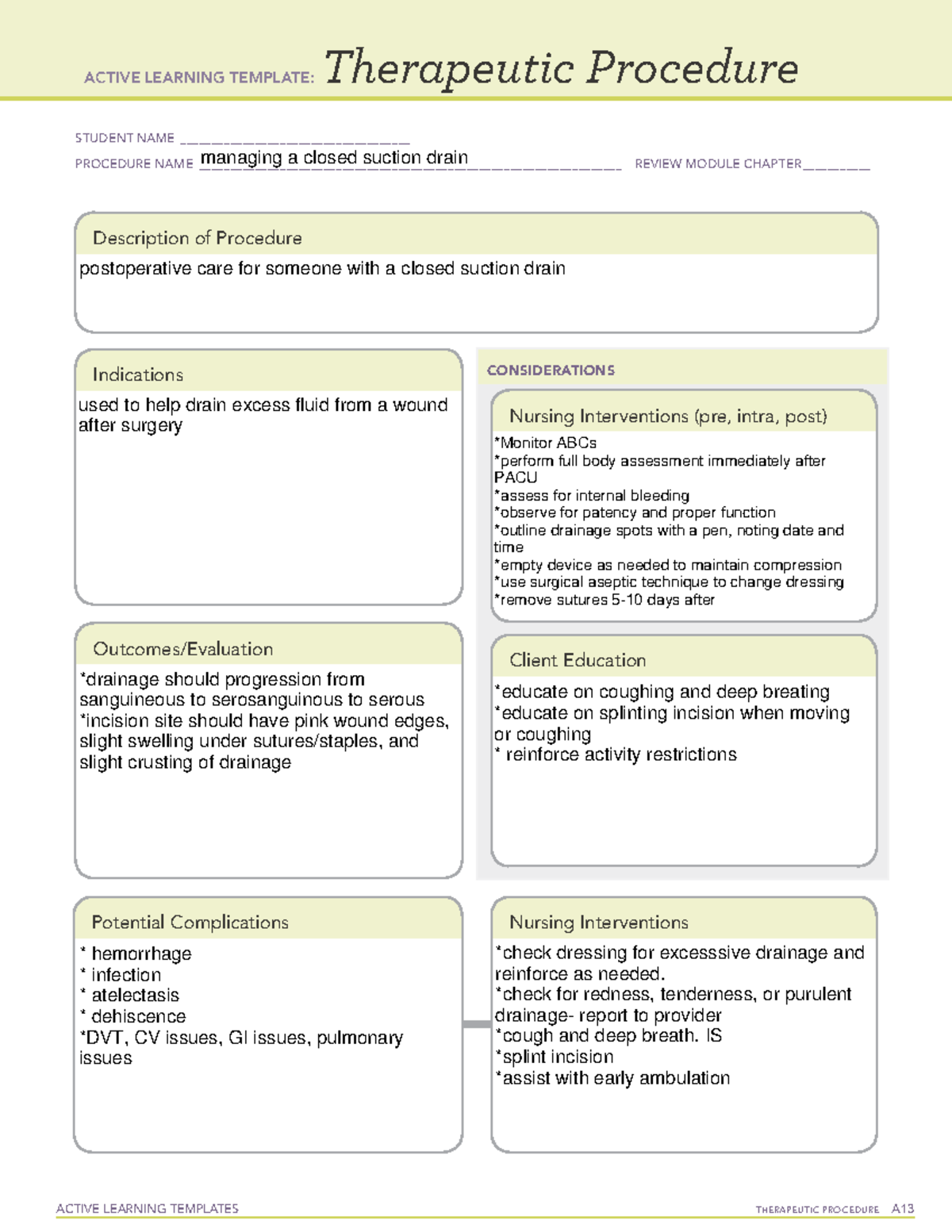 Managing a closed suction drain - ACTIVE LEARNING TEMPLATES TherapeuTic ...