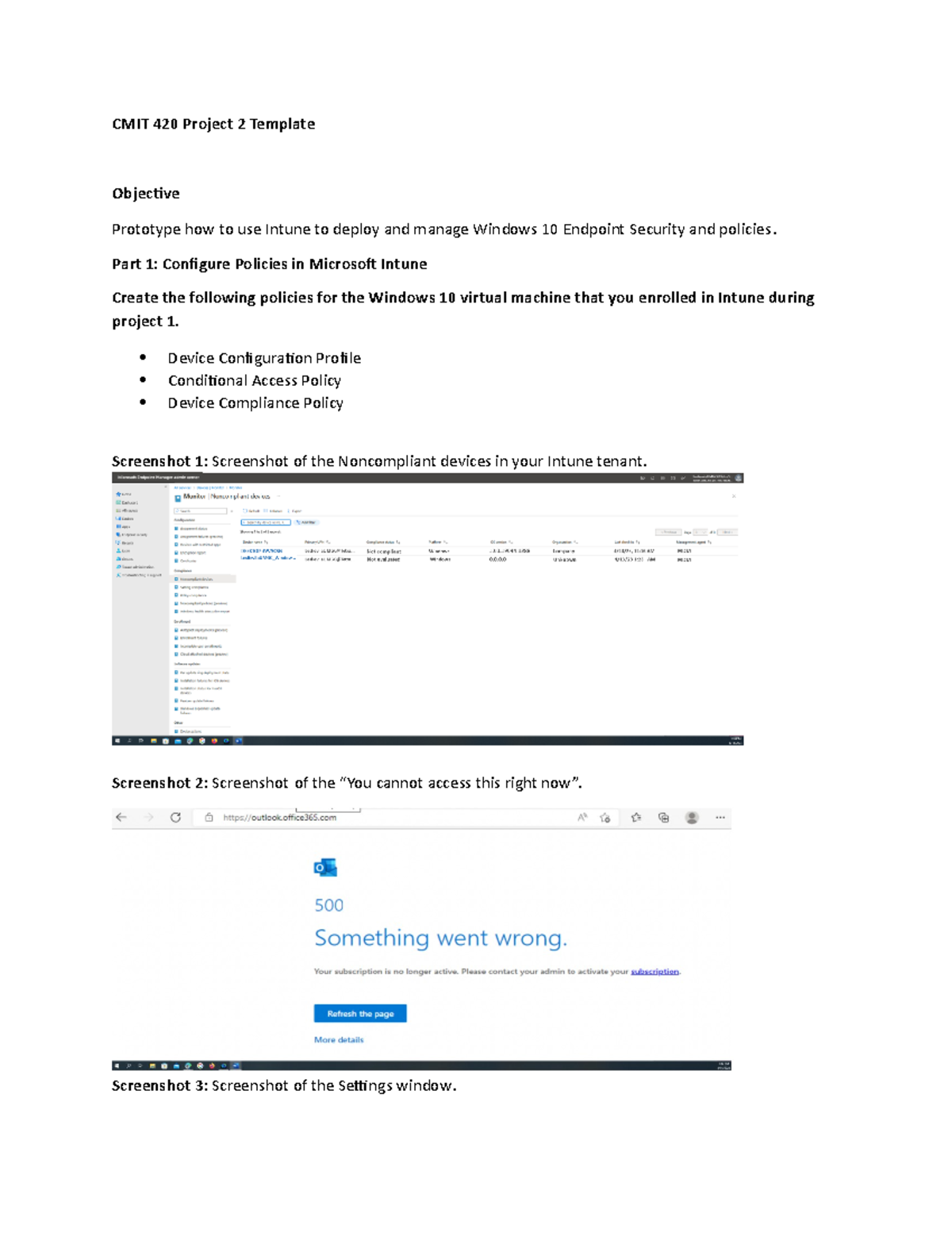 420 Project 2 Template - Prototype how to use Intune to deploy and ...