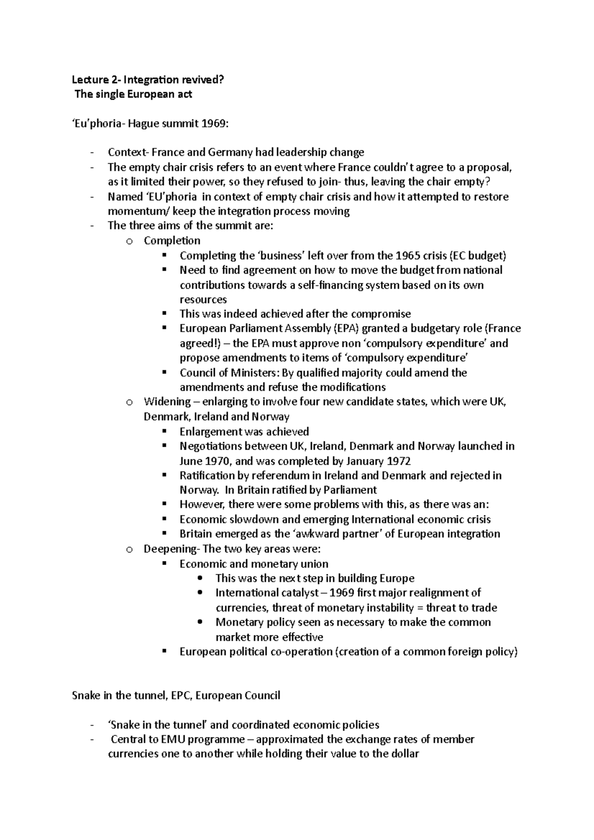 integration notes - Lecture 2- Integration revived? The single European ...