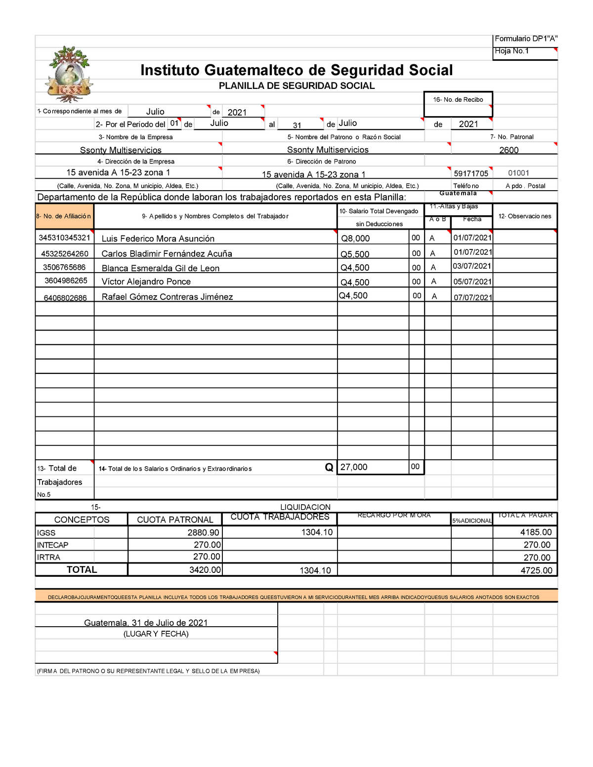 2014 04075 Planilla Igss Instituto Guatemalteco De Seguridad Social Planilla De Seguridad 9163