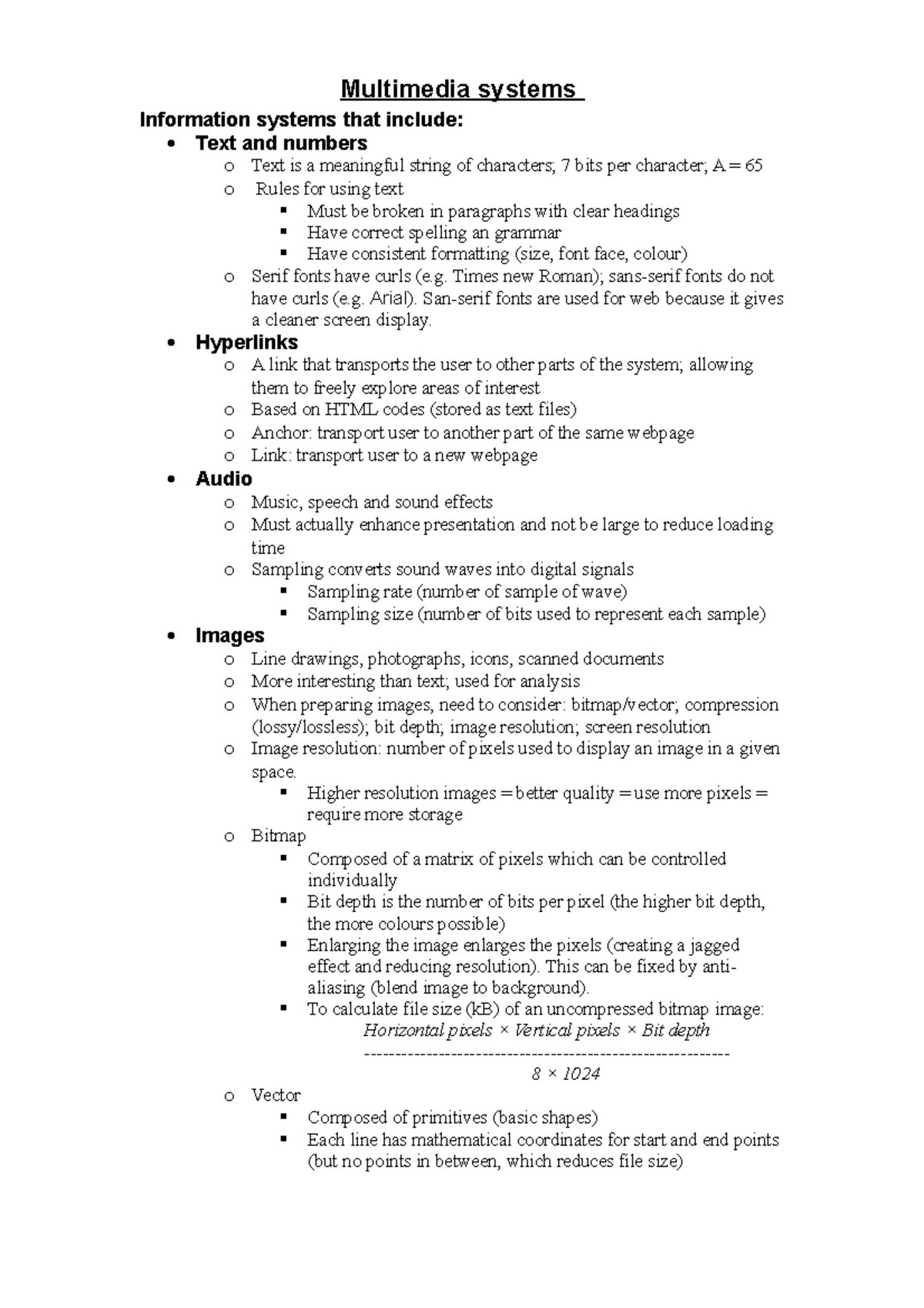 HSCNotes IPT MS Multimedia Systems Multimedia systems Information