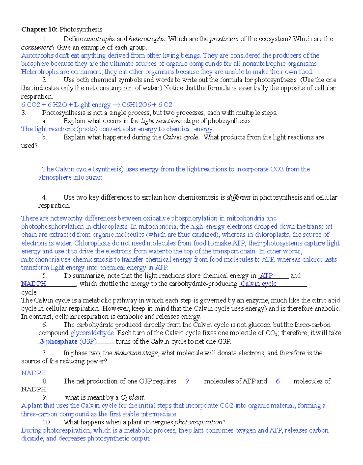 Chapter 10 - Chapter 10: Photosynthesis Define autotrophs and ...