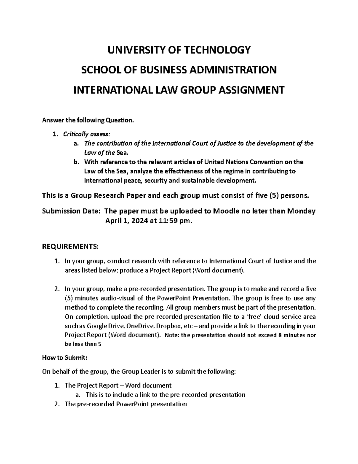 Draft international law group assignment 2024 without mark scheme ...