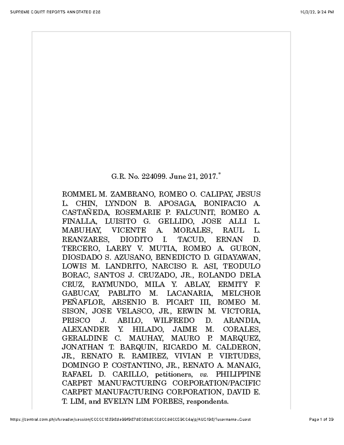Zambrano v. Philippine Carpet Manufacturing Corp. G.R G. No. 224099.