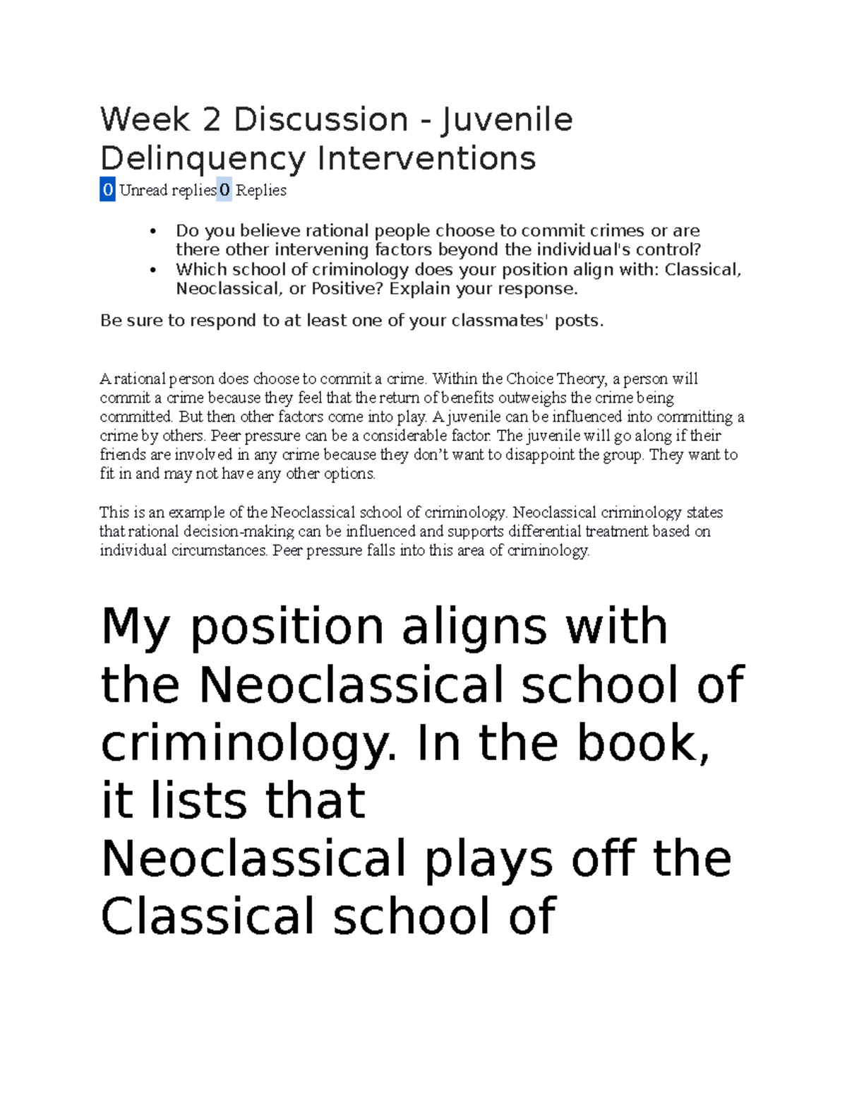 Week 2 Discussion Juvenile Week 2 Discussion Juvenile Delinquency