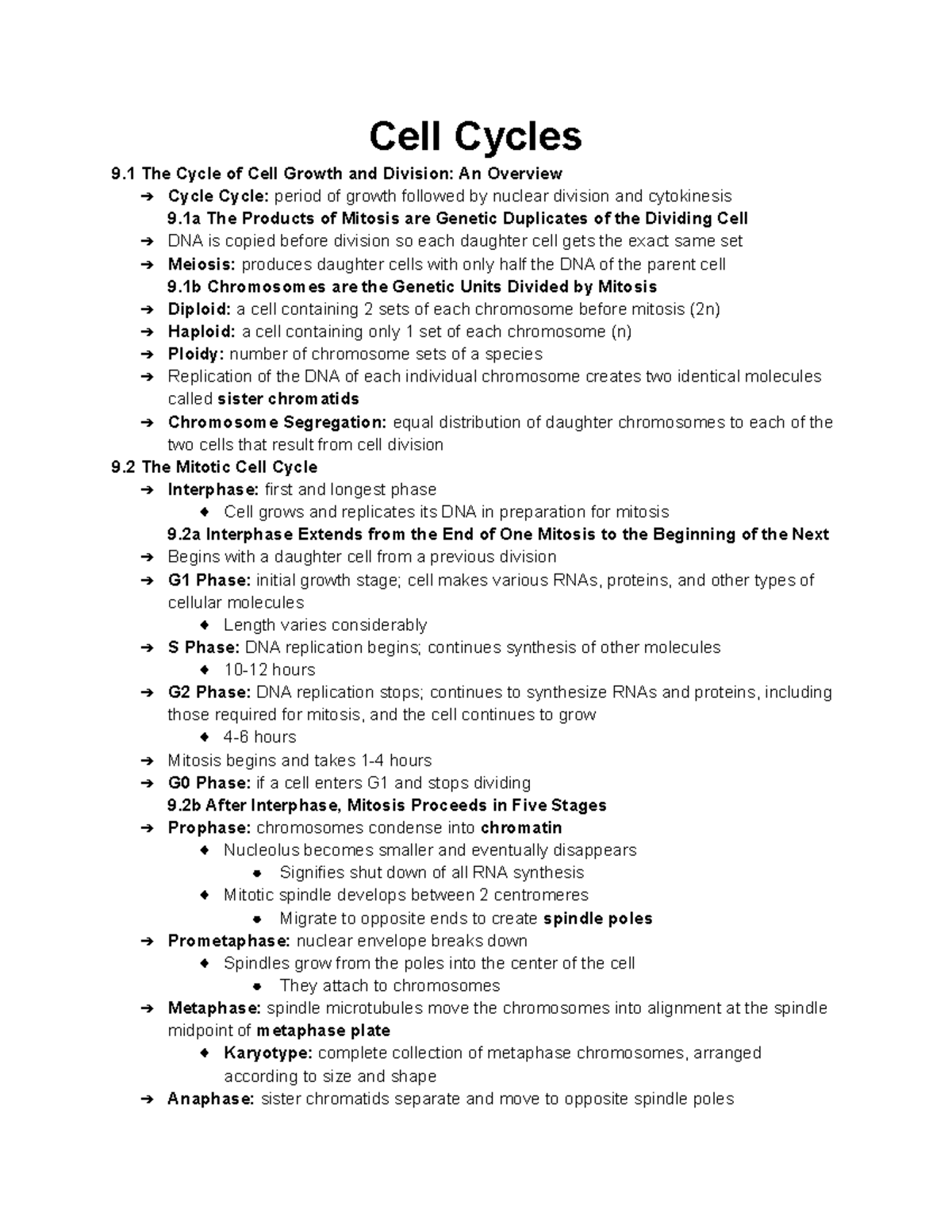 Unit 9 - unit 9 - Cell Cycles 9 The Cycle of Cell Growth and Division ...