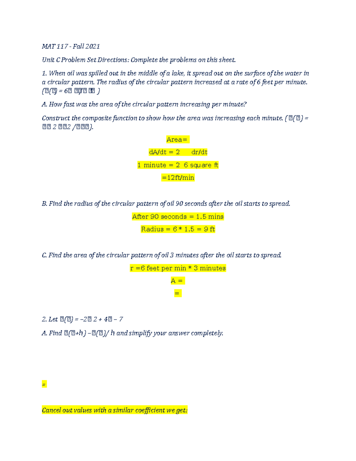 MAT 117 Nw questions and answers - SSC 306 - University of Texas - Studocu