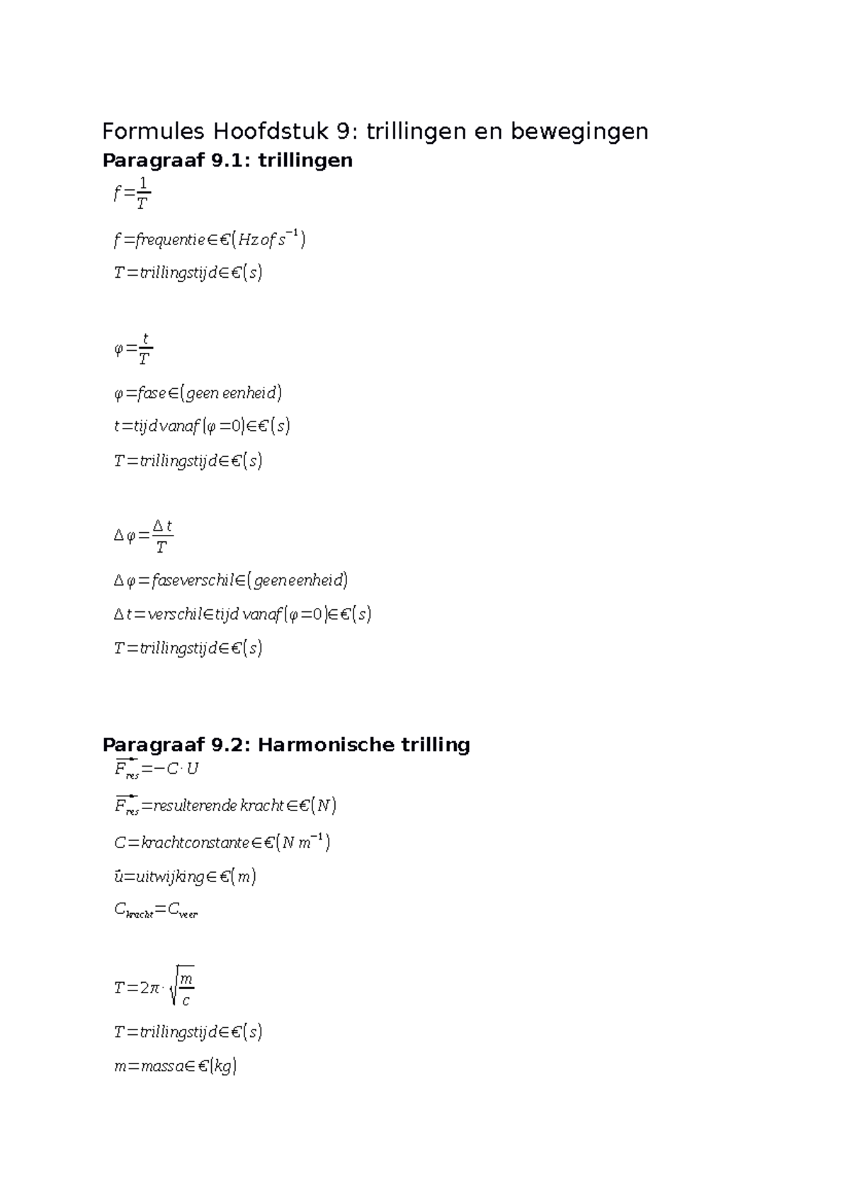 Formules Hoofdstuk 9 - Studeersnel