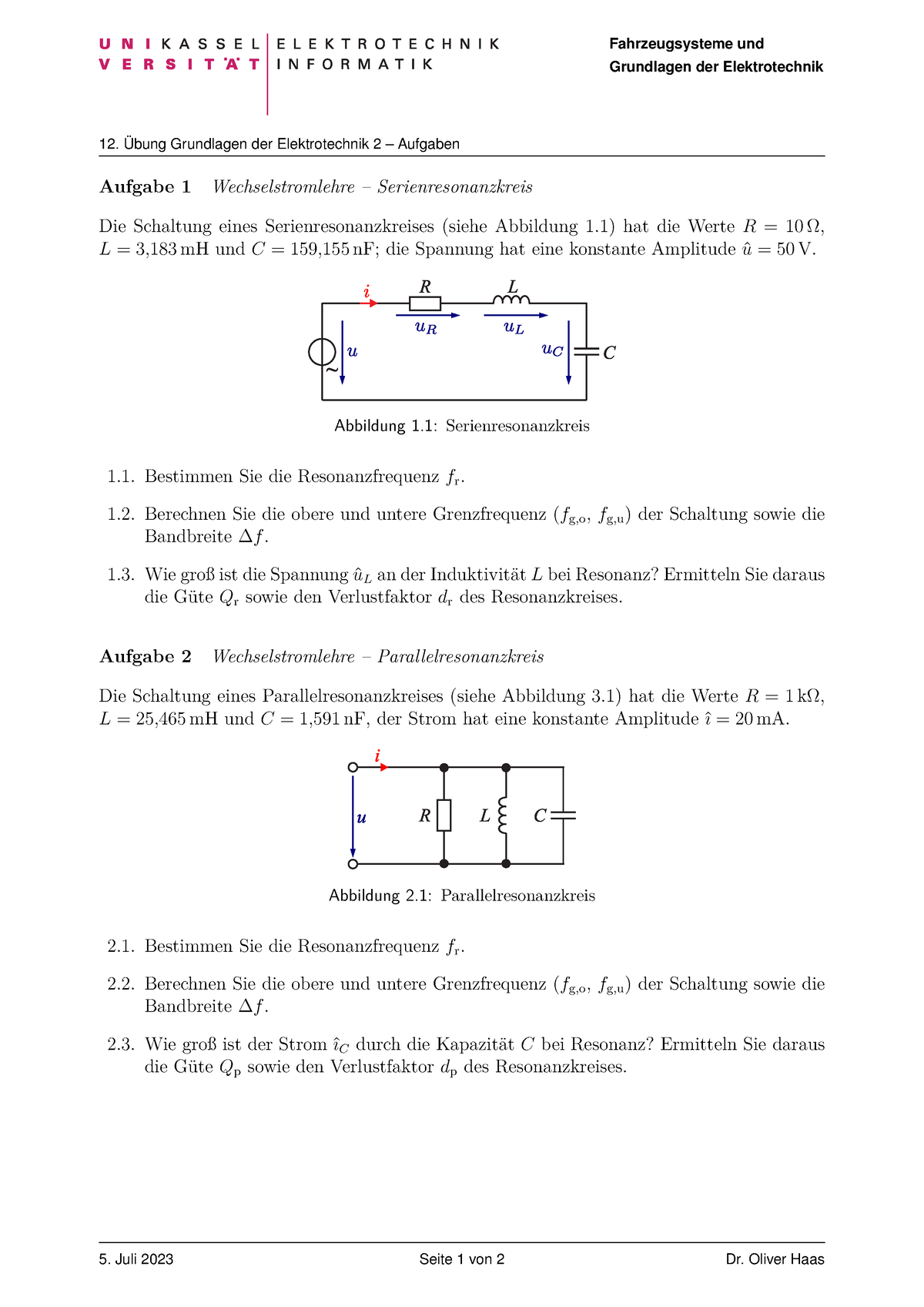 GET 2 Übungsaufgaben 12 - Grundlagen Der Elektrotechnik II - Uni Kassel ...