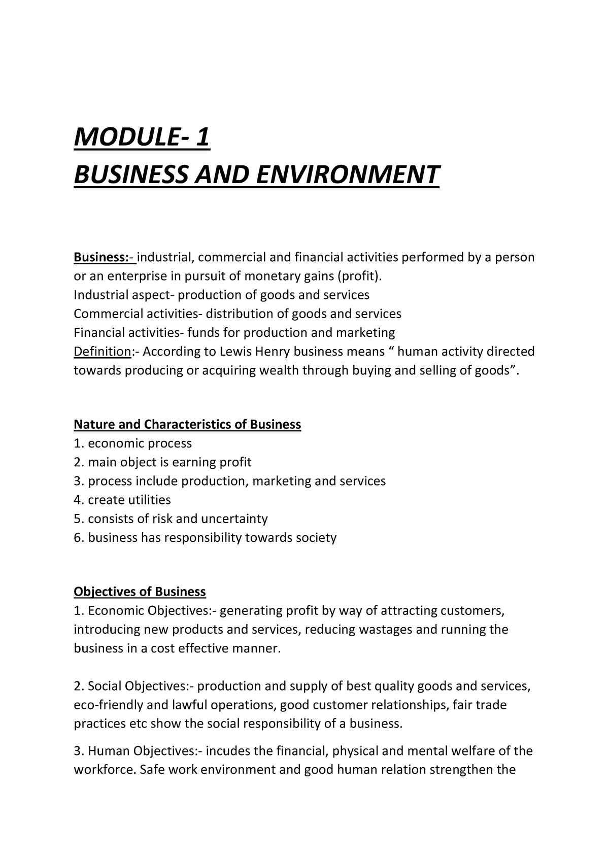 Business And Environment - MODULE- 1 BUSINESS AND ENVIRONMENT Business ...