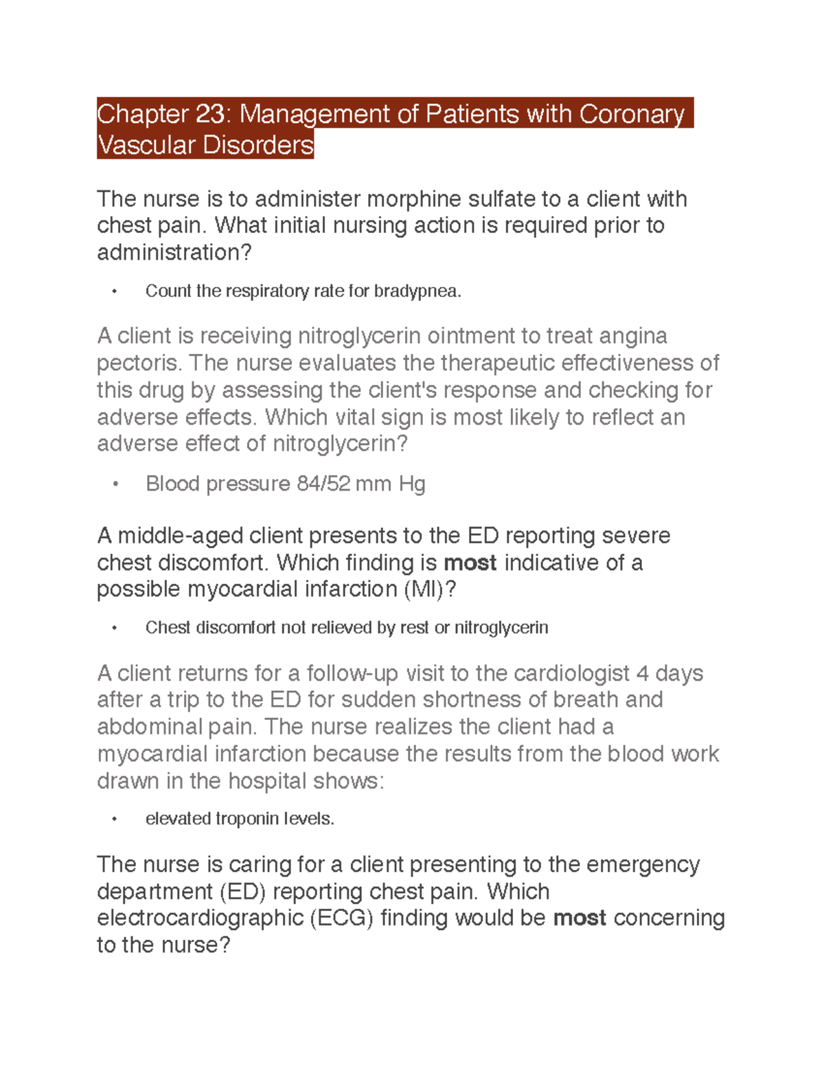 Chapter 23: Management Of Patients With Coronary Vascular Disorders ...